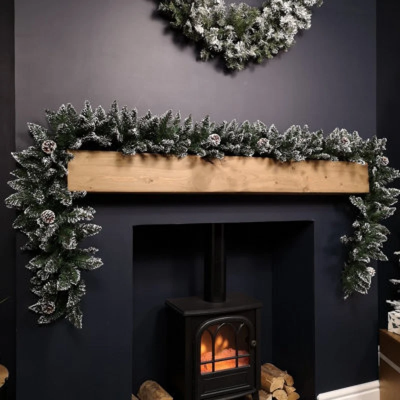 Image of Samuel Alexander Premier Christmas Rocky Mountain Garland 2.7M Snow Flocked With Cones