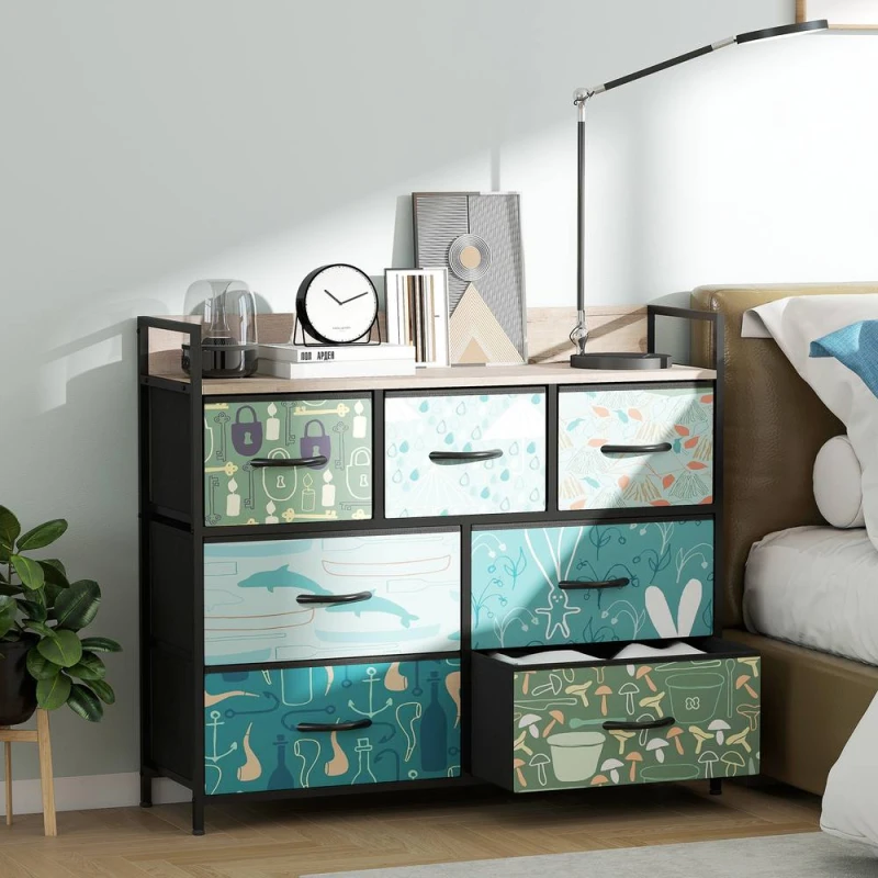 Image of HOMCOM 6-Drawer Chest of Drawers, Fabric Dresser with Open Shelf, Blue 83D-033V02BU