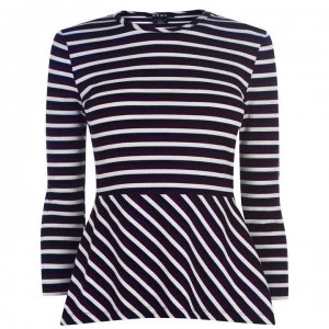 Image of DKNY Stripe Peplum T Shirt - NEW NAVY/IVORY