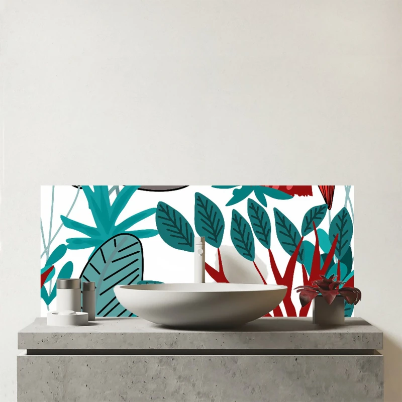 Image of Warren Reed - Designer Jungle Exotic Summer Tropical Leaves Glass Bathroom Splashback in Green Green Unisex