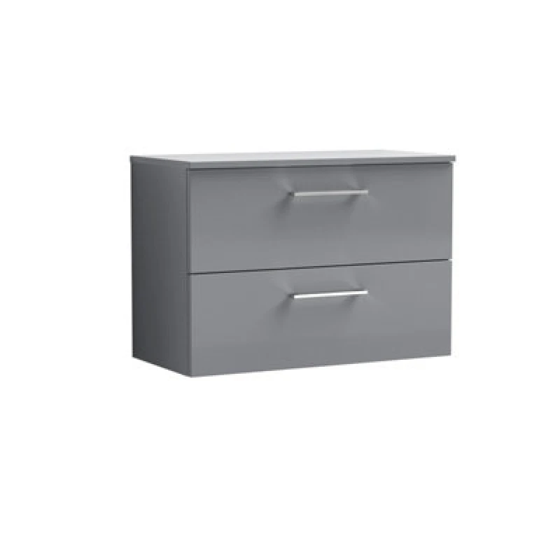 Image of NUIE Nuie - Arno Satin Grey 800mm Wall Hung 2 Drawer Vanity Unit with Worktop - ARN2226W ARN2226W