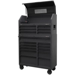 Image of Sealey 17 Drawer Roller Cabinet and Integrated Power Strip Black