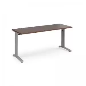 Image of TR10 straight desk 1600mm x 600mm - silver frame and walnut top