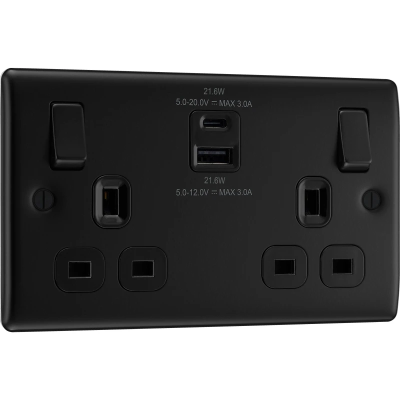 Image of BG BG Nexus Metal Double Socket USB A & C Ports Cables N/A Black 41845903000