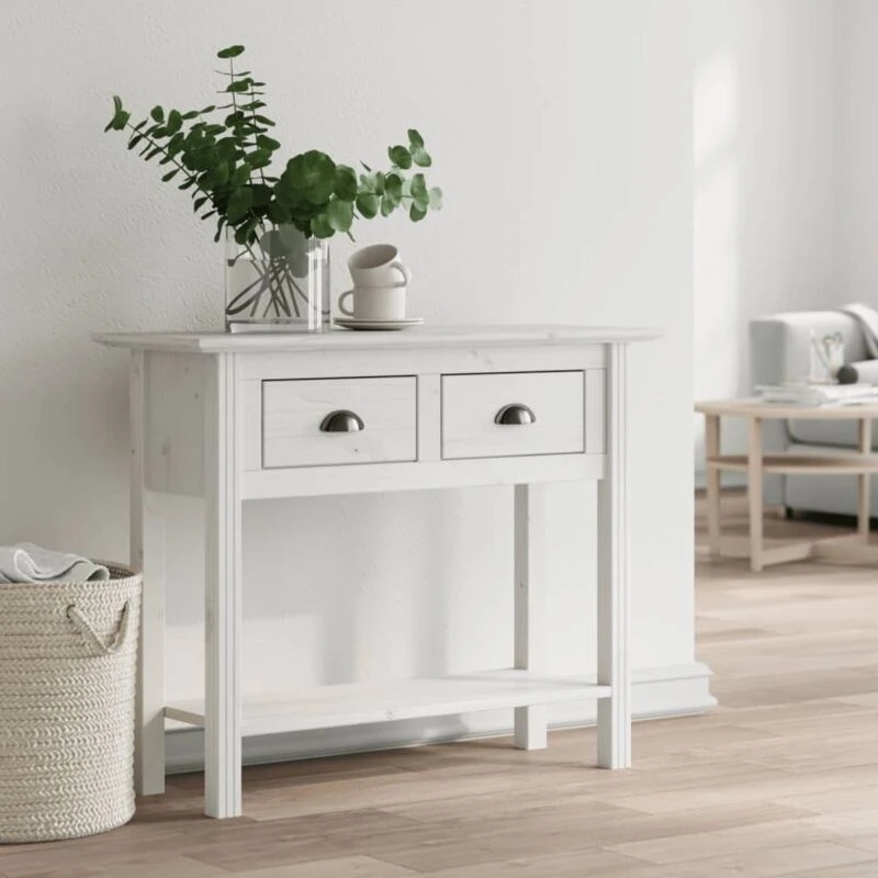 Image of Vidaxl Console Table Bodo White 90X34.5X73cm Solid Wood Pine, White 355071