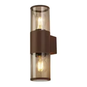 Image of Luminosa Lighting - Luminosa Kirkwood Outdoor Wall Lamp 2 Light E27, IP54, Matt Brown, Smoked