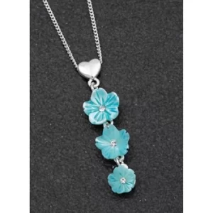Image of Mother of Pearl Shell Three Flowers Necklace Aqua