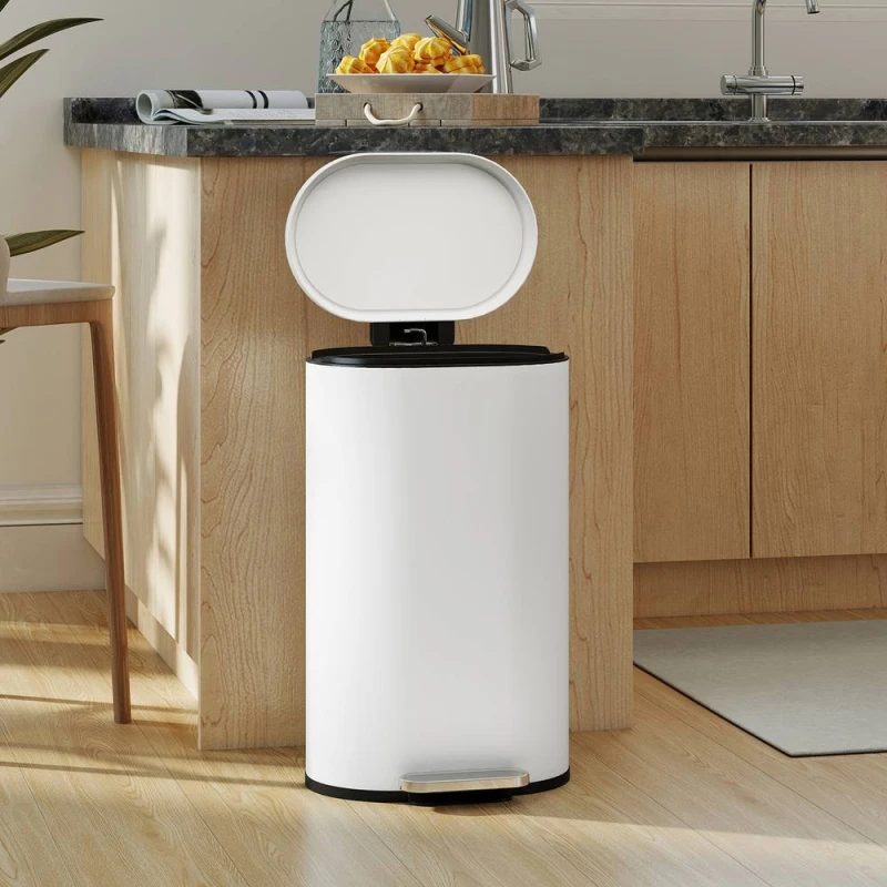 Image of HOMCOM Slim Rectangular Pedal Bin with Soft-Close Lid, 30L Kitchen Bin in Cream Cream Unisex 30L