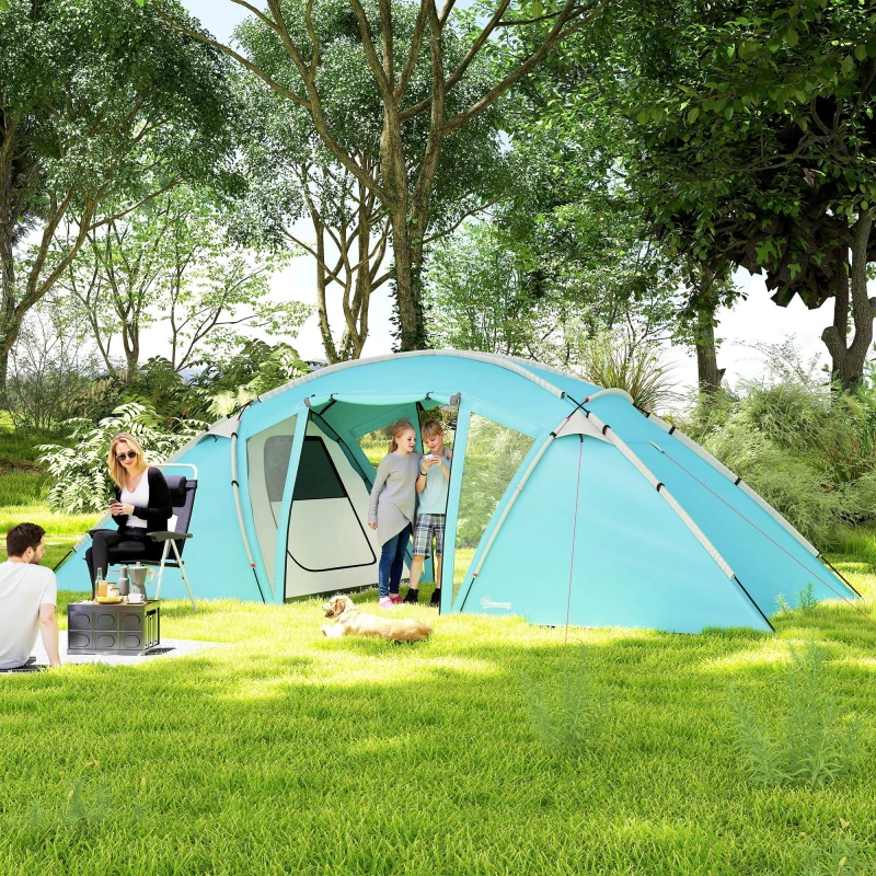Image of OUTSUNNY 4-6 Man Family Camping Tent w/ 2 Bedrooms, a Living Room, Blue Blue Unisex