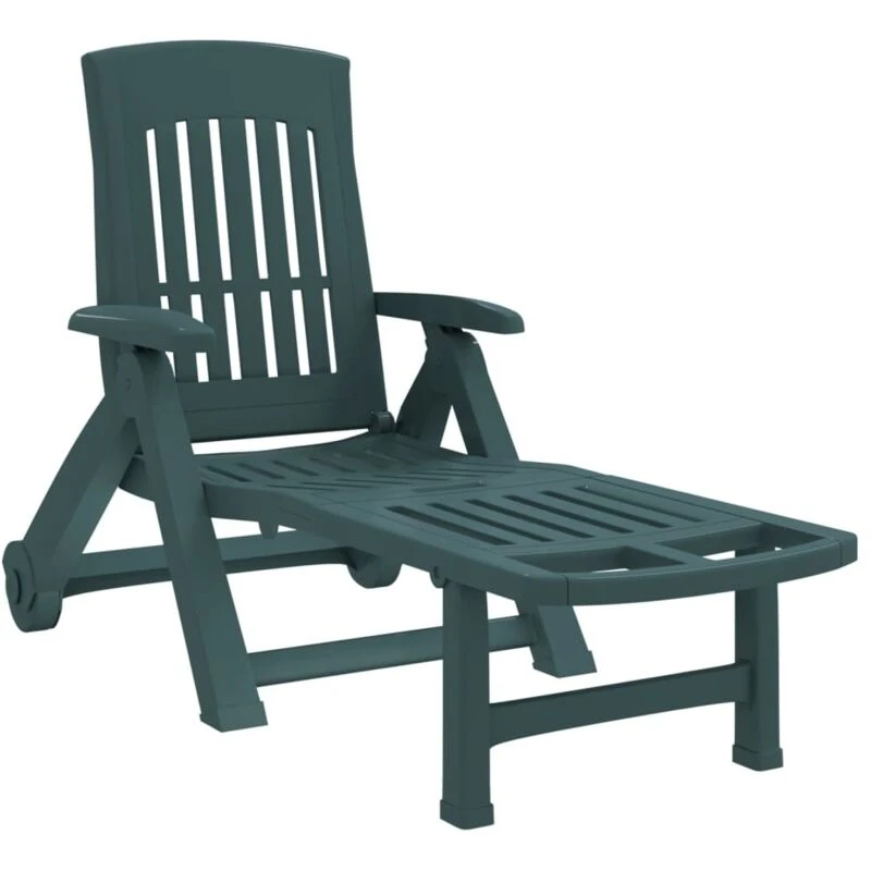 Image of VIDAXL Folding Sun Lounger with Wheels Green pp Vidaxl 8720845897666