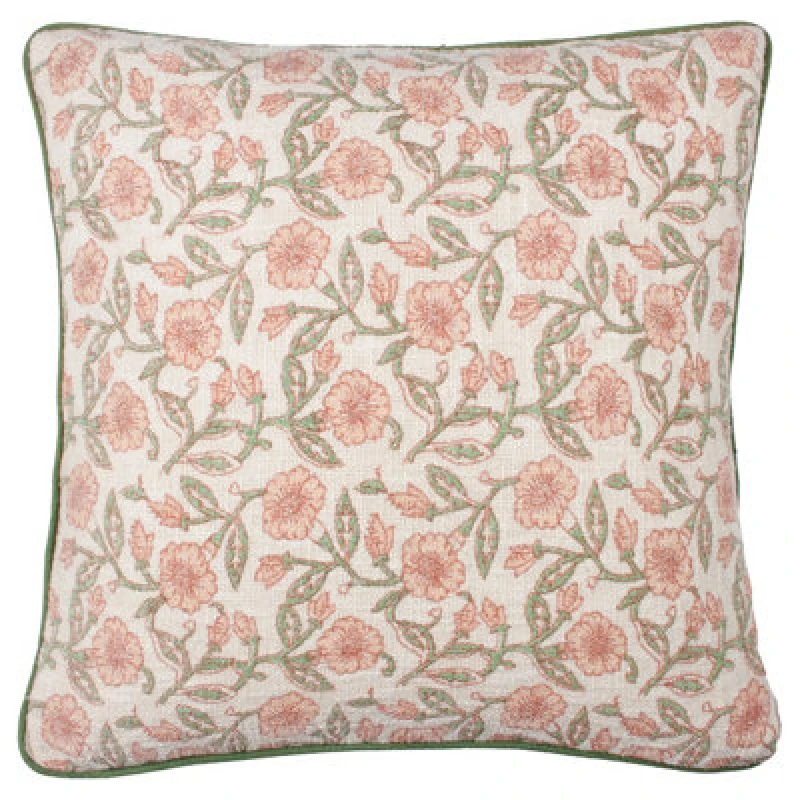 Image of Paoletti Delphine Square Floral Piped Polyester Filled Cushion Pale Pink