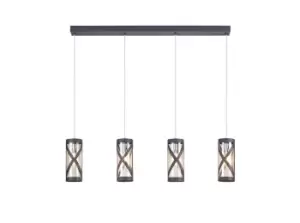 Image of 4 Light Bar Linear Ceiling Pendant E14, Matt Grey, Polished Chrome, Cognac