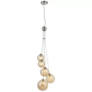 Image of Luminosa Marshall Ceiling Pendant, 5 Light G9, Satin Nickel, Amber Plated Glass