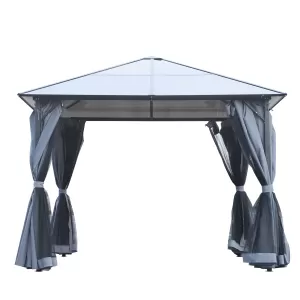 Image of Outsunny 3m x 3m Hardtop Metal Frame Mesh Draped Gazebo Grey