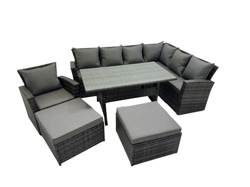 Image of Fimous 9 Seater Patio Dining Corner Sofa Sets with Chair Dark Grey Mixed Dark Grey Unisex
