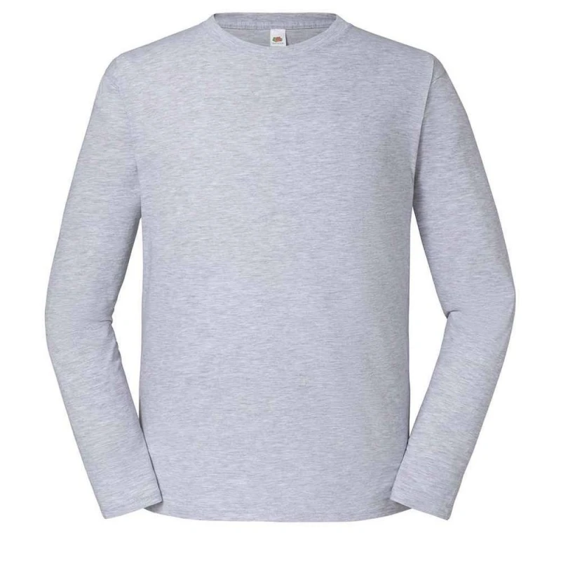 Image of Fruit of the Loom Mens Iconic 195 Premium Long-Sleeved T-Shirt in Grey Size: XS Grey Male XS