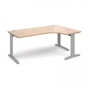 Image of TR10 deluxe right hand ergonomic desk 1800mm - silver frame and beech