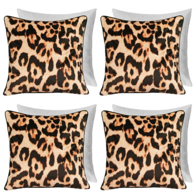 Image of OHS OHS 4 Pack Leopard Matte Velvet Filled Cushion Covers in Natural Size: 45cm x 45cm Natural 45cm x 45cm Unisex 5027434216550
