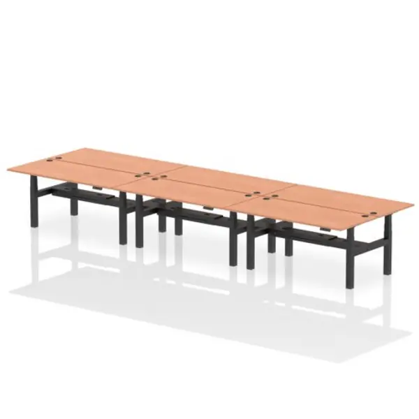 Image of Air Air Back-to-Back 1800 x 800mm Height Adjustable 6 Person Bench Desk Beech Top with Cable Ports Black Frame HASCP6P18800BCHB