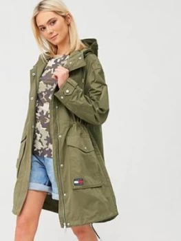 Image of Tommy Jeans Logo Hood Parka - Olive