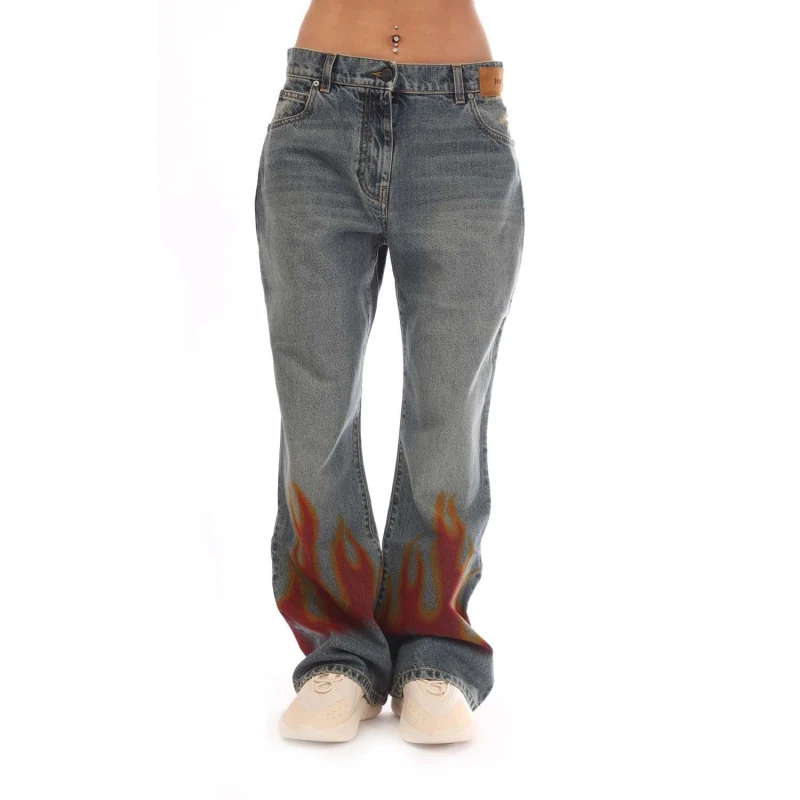 Image of Palm Angels Burning Flared Denim Jeans - Blue Blue 10