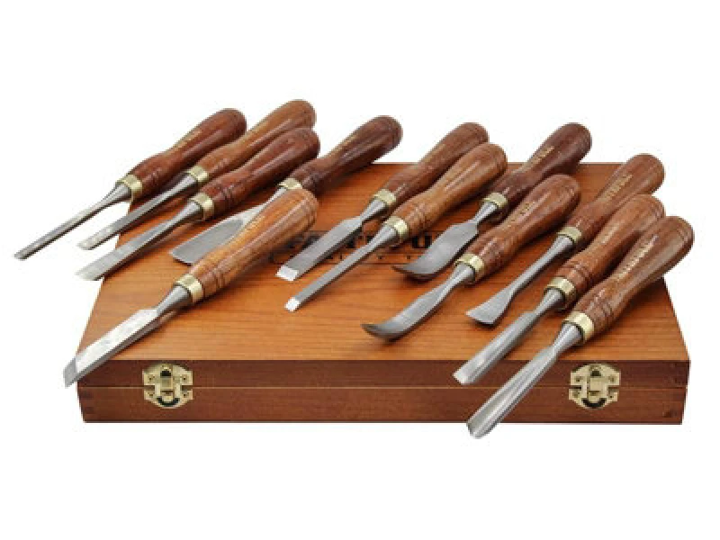 Image of Faithfull 12 Piece Wood Carving Chisel Set in Case FAIWCSET12F