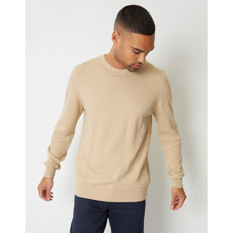 Image of Threadbare 'Townfield' Mini Cable Textured Knit Crew Neck Jumper Natural