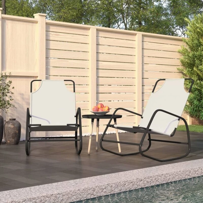 Image of VIDAXL Rocking Sun Loungers 2 pcs Cream Steel and Textilene Vidaxl 8720286760994