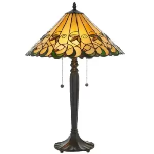 Image of Tiffany Glass Table Lamp Light Dark Bronze & Amber Bead Art Nouveau Shade i00210