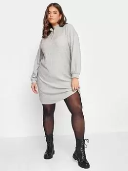 Image of Yours Yours Soft Touch Rib Half Zip Midi Dress, Grey, Size 22-24, Women