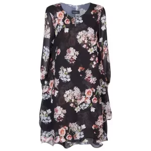 Image of James Lakeland Black Long Sleeve Floral Print Wave Hem Dress - 8