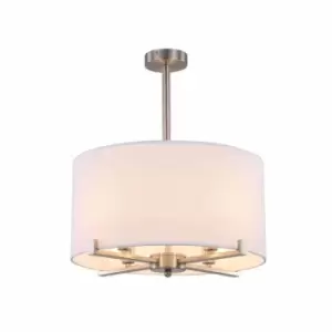 Image of Nielsen Monate 4 Light Satin Silver Chandelier Featuring A White Fabric Drum Shade