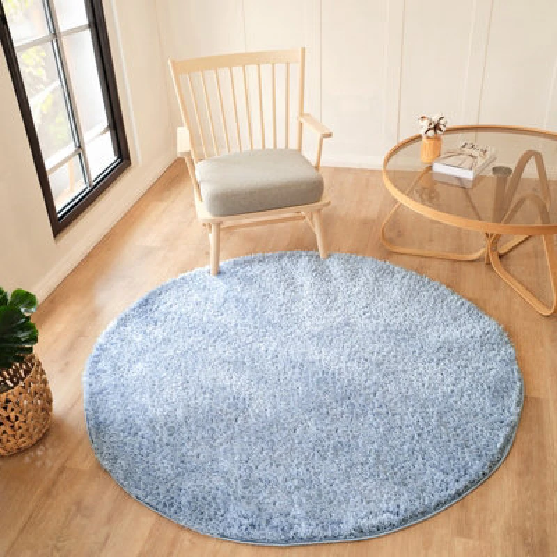 Image of Livabliss Round Shaggy Solid Color Plush Pile Blue Soso Area Rug 120 X 120 Cm - Easy Care, Non Shedding, Ideal For Living Room & Bedroom