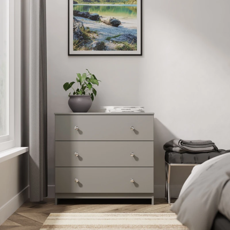Image of Portland 3 Drawer Chest Of Drawers In Uniform Grey & Dusk Grey (Ready Assembled)