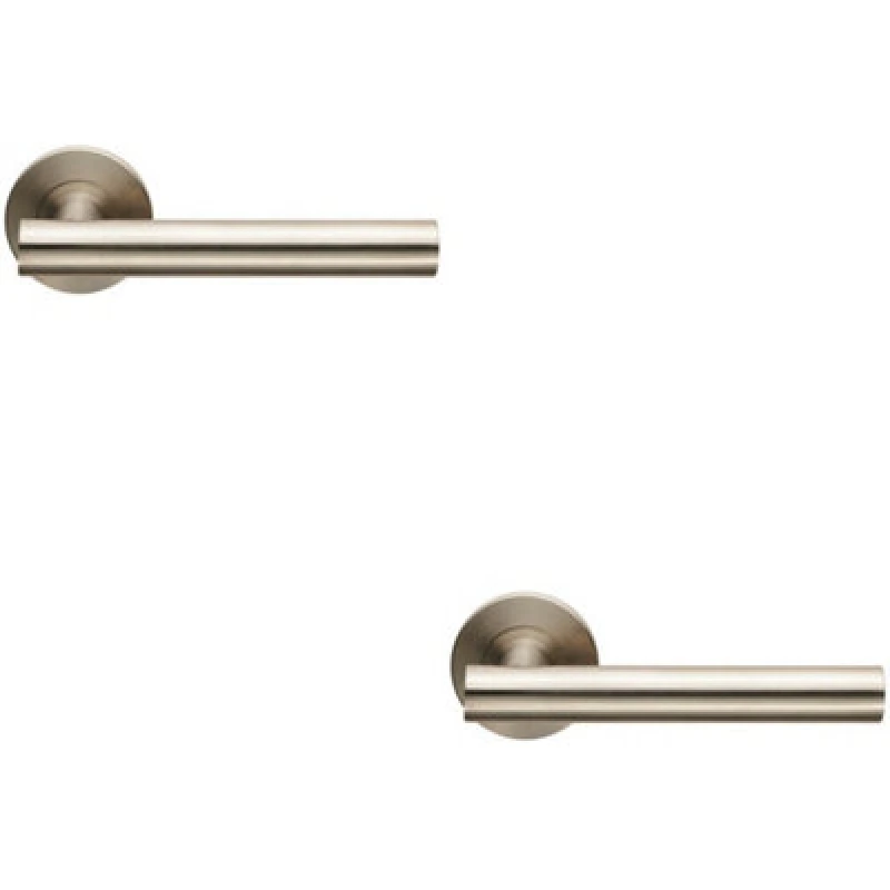 Image of Loops 2x PAIR Straight Round T Bar Lever on Slim Round Rose Concealed Fix Satin Steel Metallics