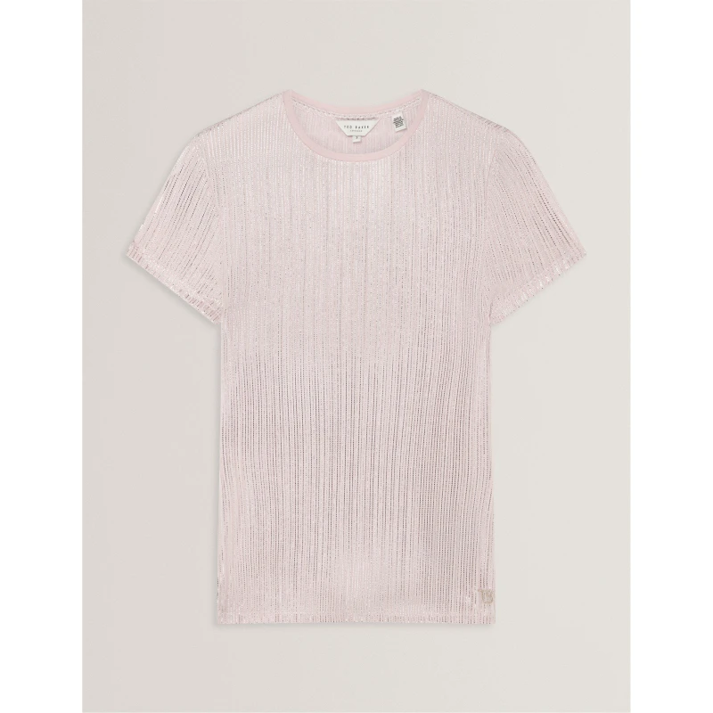 Image of Ted Baker Womens Metallic Slim Fit T-Shirt Lt-Pink female 8 (XS)