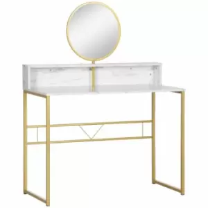 Image of HOMCOM Modern Dressing Table With Round Mirror White