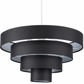 Image of Minisun - 4 Tier Faux Silk Ceiling Light Shade Pendant - Black