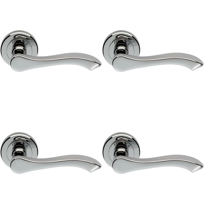 Image of Loops 4x PAIR Scroll Shaped Handle on Chamfered Edged Round Rose Polished Chrome Multi
