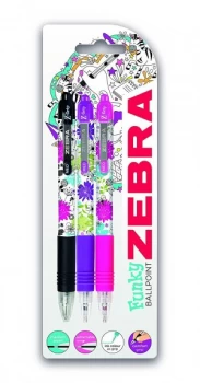 Image of Zebra Z-Grip Floral Ballpoint Pen Assorted Colours PK3