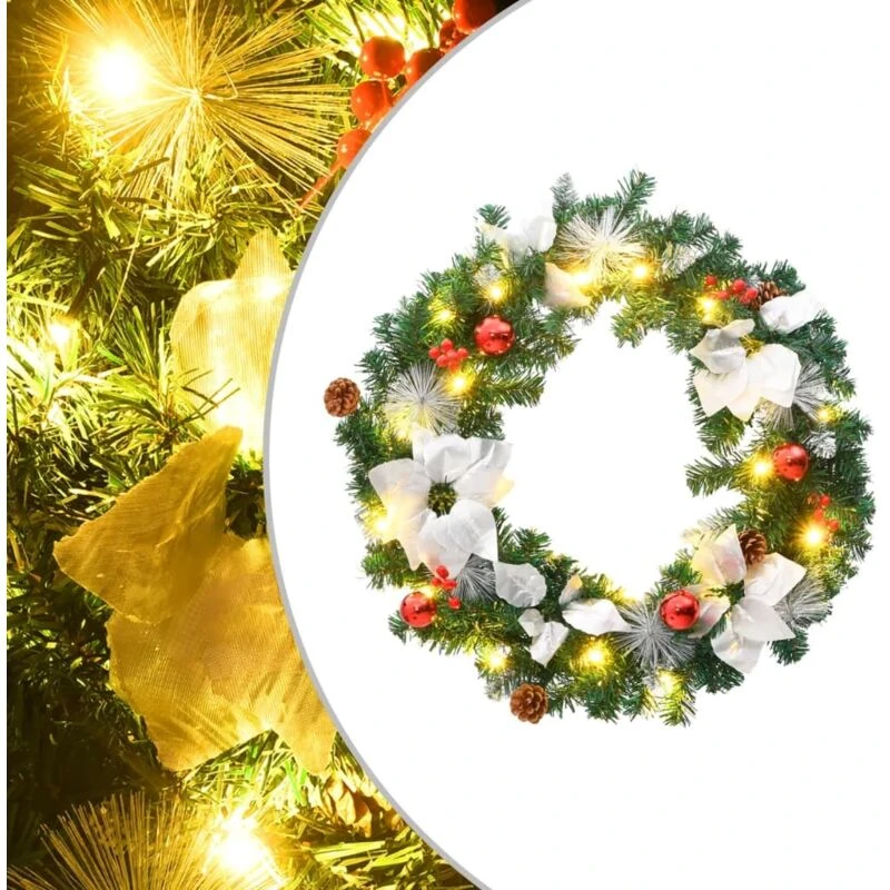 Image of VIDAXL Christmas Wreath with LED Lights Green 60cm pvc Vidaxl 8720286017852
