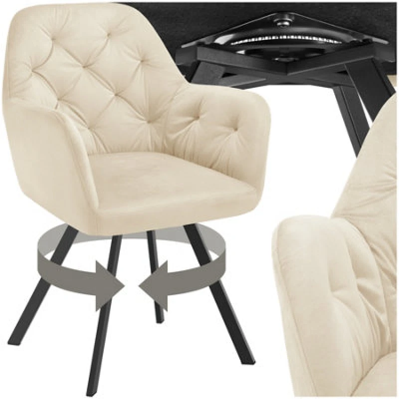 Image of Tectake 1 Armchair Lucia - Padded, Quilted Pattern, 180 Degree Swivel Chair - Cream