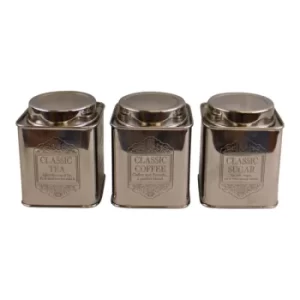 Image of Silver Metal Tea Coffee & Sugar Storage Tins