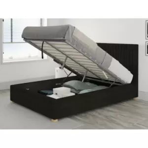 Image of Grant Ottoman Upholstered Bed, Kimiyo Linen, Charcoal - Ottoman Bed Size Single (90x190)