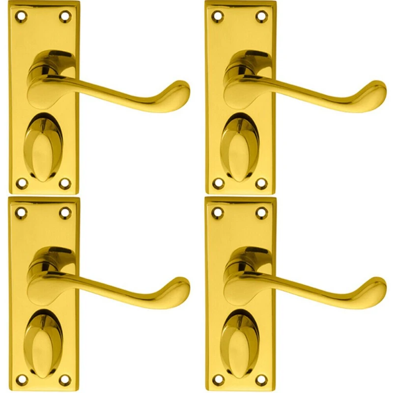 Image of Loops 4x PAIR Victorian Scroll Handle on Privacy Backplate 118 x 43mm Polished Brass Metallics