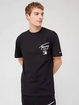 Image of Tommy Jeans Classic Spray Signature T-Shirt - Black Size M Men