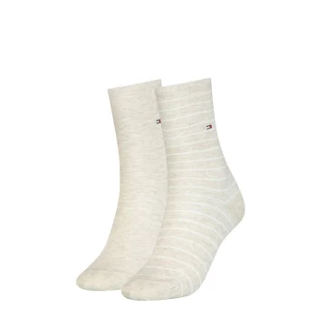 Image of Tommy Bodywear Hilfiger Stripe Crew Socks 2 Pack Ladies - Beige