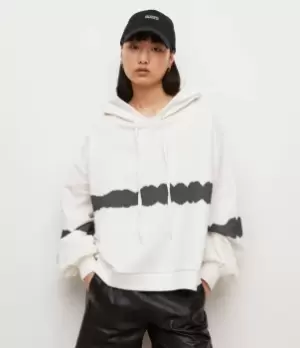 Image of AllSaints Womens Rihan Tie Dye Stripe Hoodie, Chalk White, Size: XS