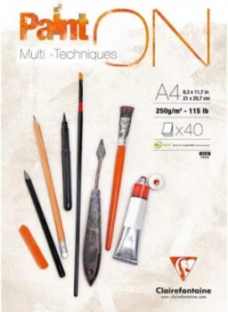 Image of PaintOn Glued Pad A4 40sh 250gsm (Pack 4) 96537C