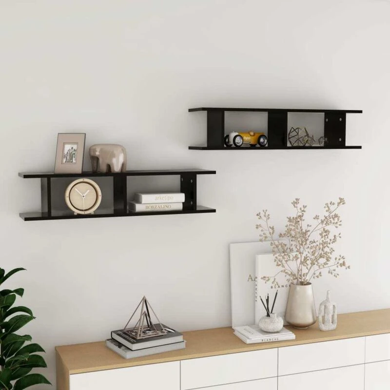 Image of VIDAXL Wall Shelf 2 pcs Black 90x18x20cm Engineered Wood Vidaxl 8720286596159